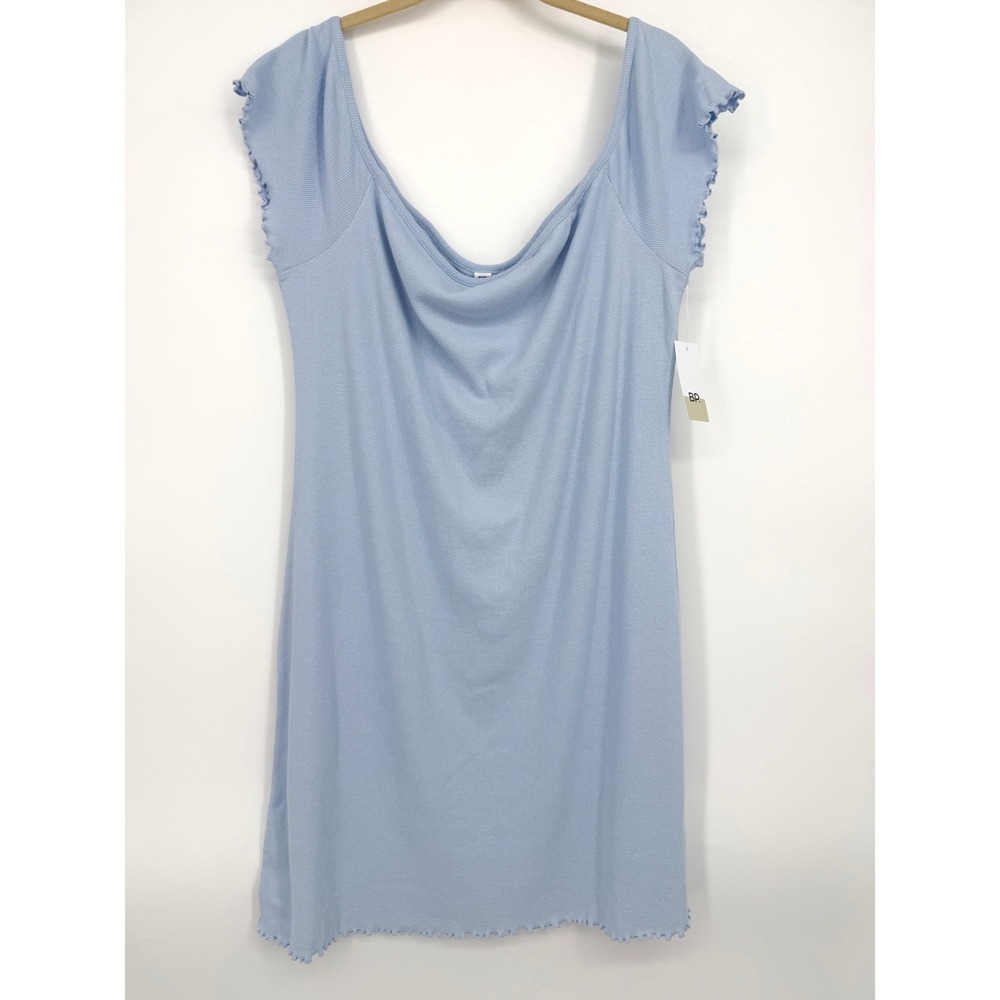 BP. Light Blue Rib Knit Mini Dress XL NWT Lettuce‎ Edge Trim Cap Sleeve